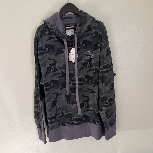 IVORY ELLA Limited Edition Women’s Grayscale Camo Elephant Print Hoodie- Medium - Picture 2 of 11